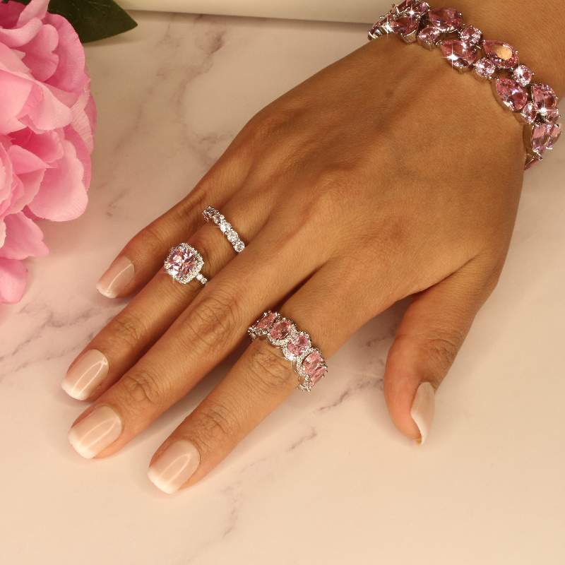 Zilverkleurige ring met roze steen | Sieraden Juwelia