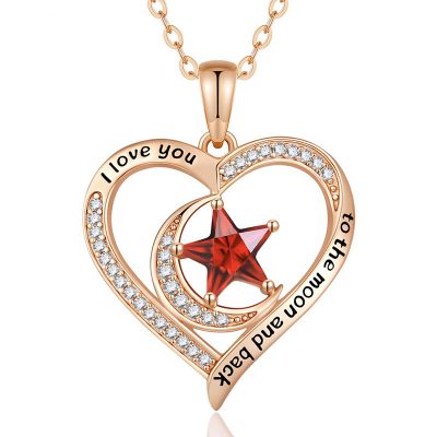 Gold Plated Swarovski Hart ketting maan & ster rood