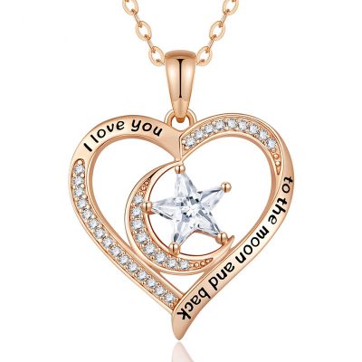 Gold Plated Swarovski Hart ketting maan & ster wit