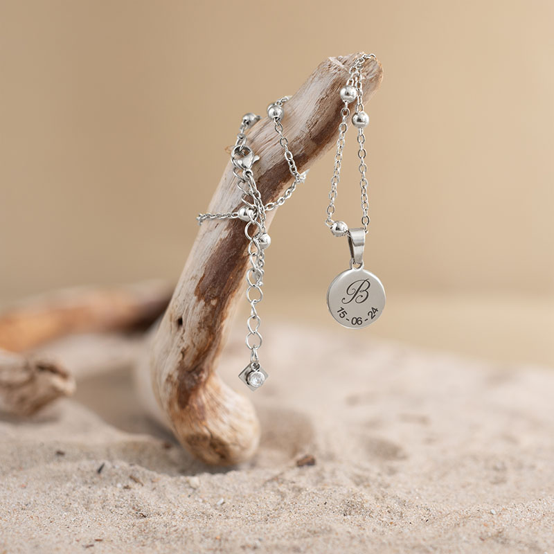 Ketting met Letter en Datum Silver Plated